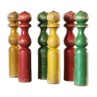 jeu de 6 quilles de couleurs anciennes