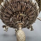 Large, rare antique chandelier in solid silver-plated bronze, Empire style, 12 light points.