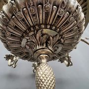 Large, rare antique chandelier in solid silver-plated bronze, Empire style, 12 light points.