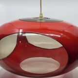 Massive Belgium red plexiglass UFO Space Age pendant light, 1970