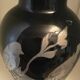 Black opaline vase with pewter branch and birds