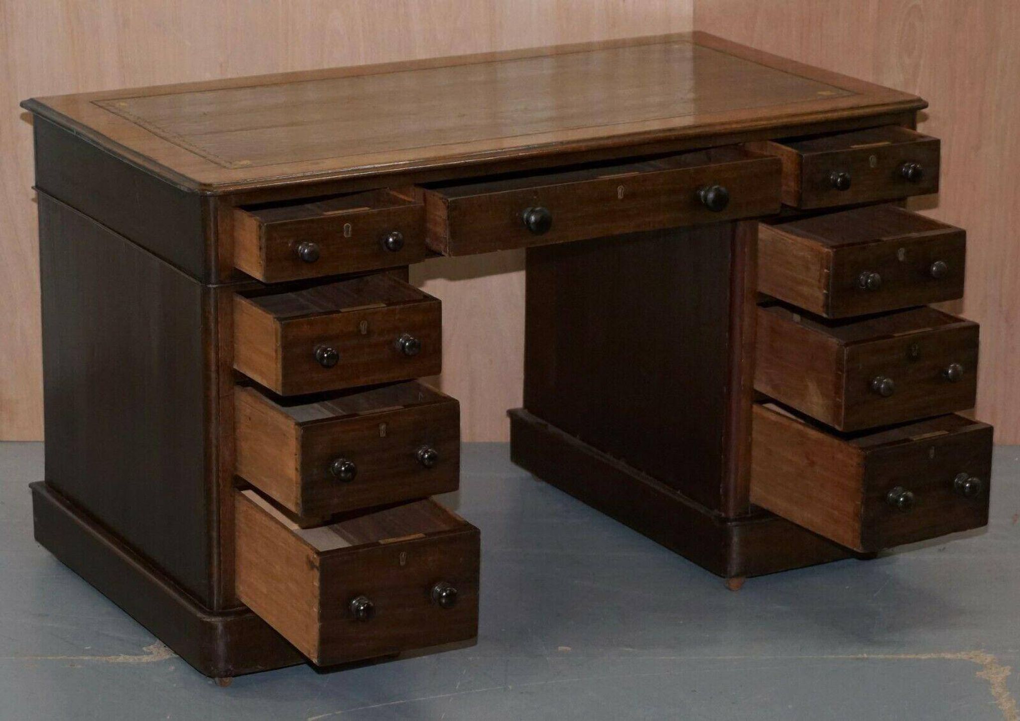 Victorian desk with two columns, hardwood, with VR locks, 1860.