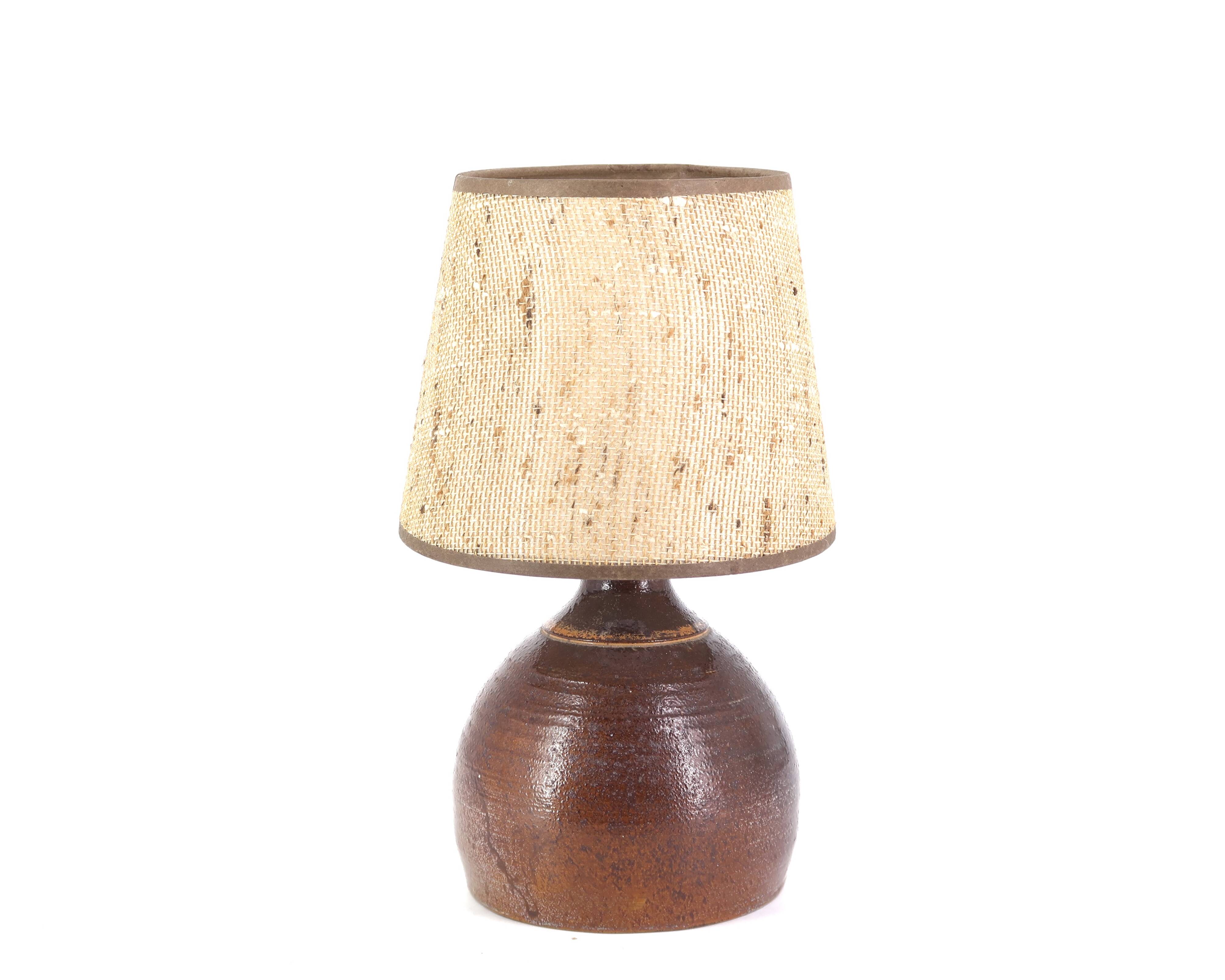 Handcrafted ceramic lamp signed, beige lampshade