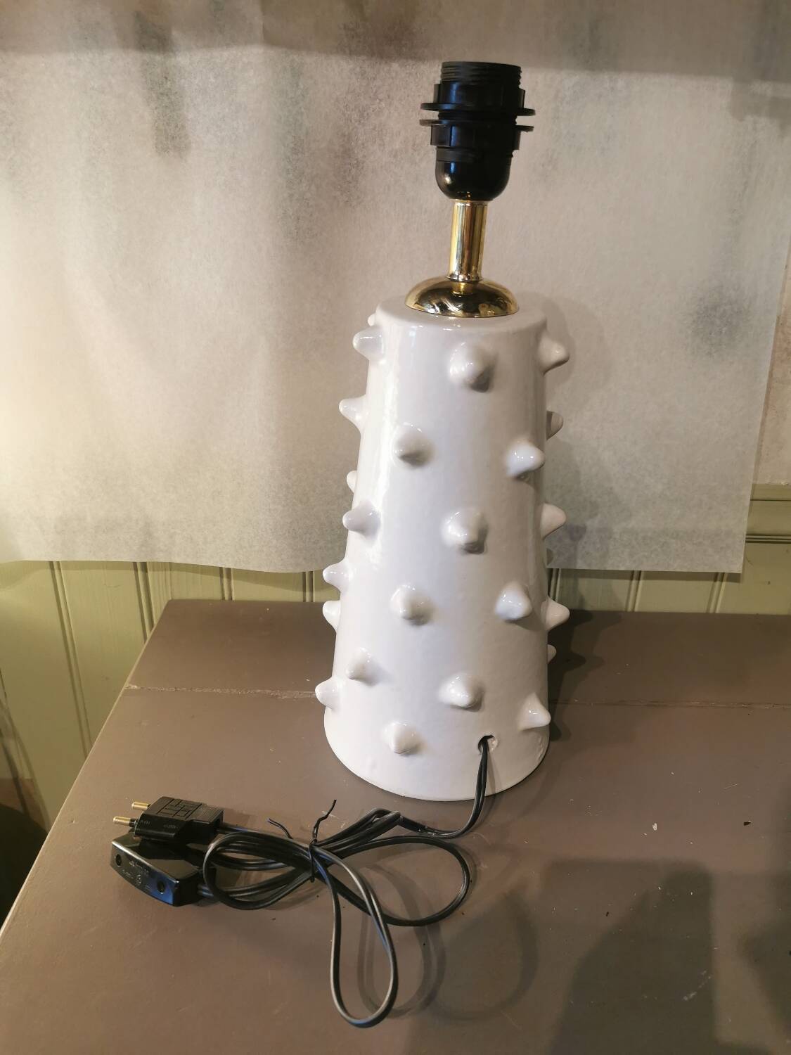 Moroccan white ceramic spiked lamp base