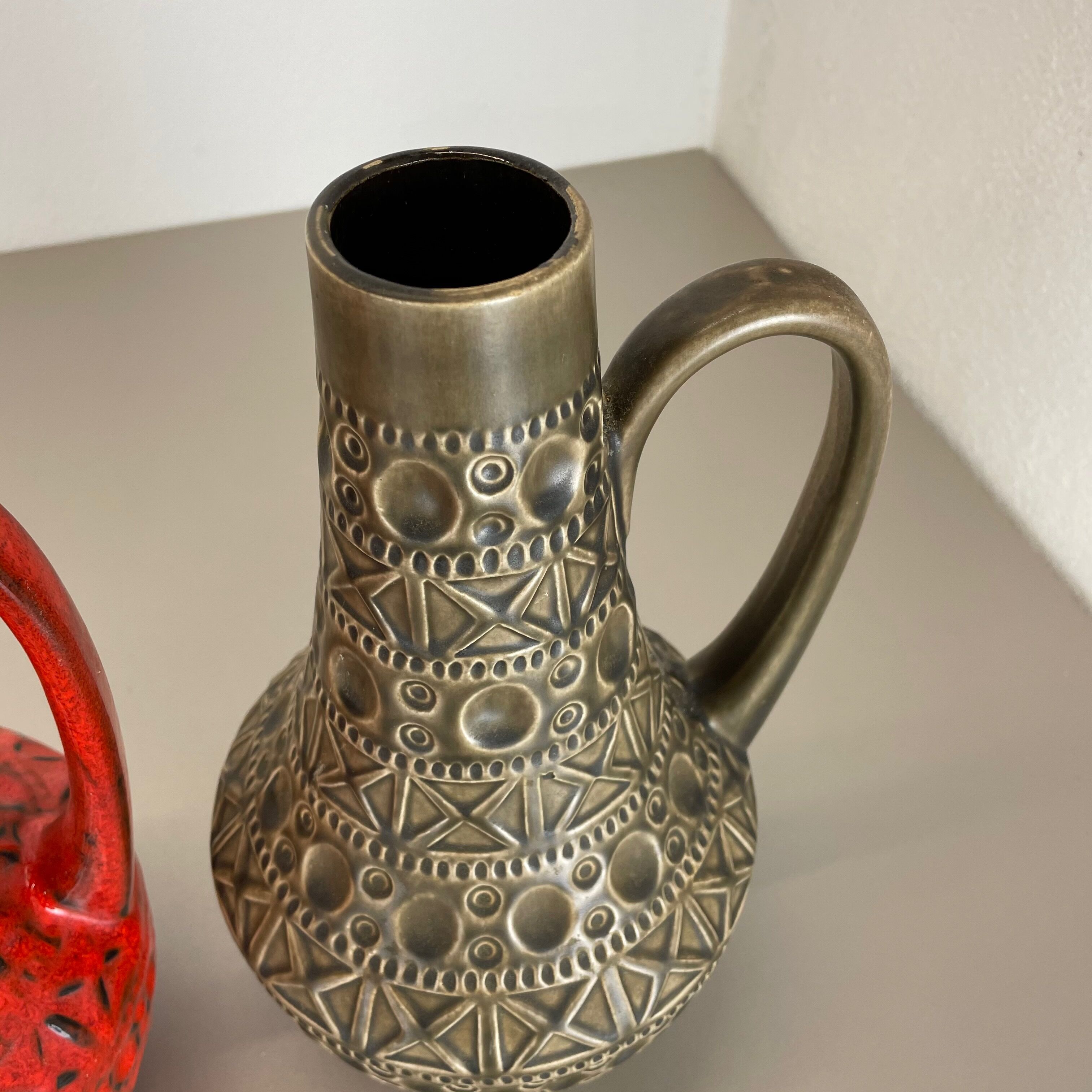 Set of 2 multi-color fat lava op art pottery vase made bay ceramics, germany