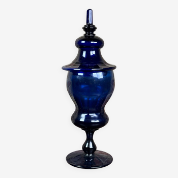 Pot à Pharmacie époque Napoléon III en verre bleu de Cobalt