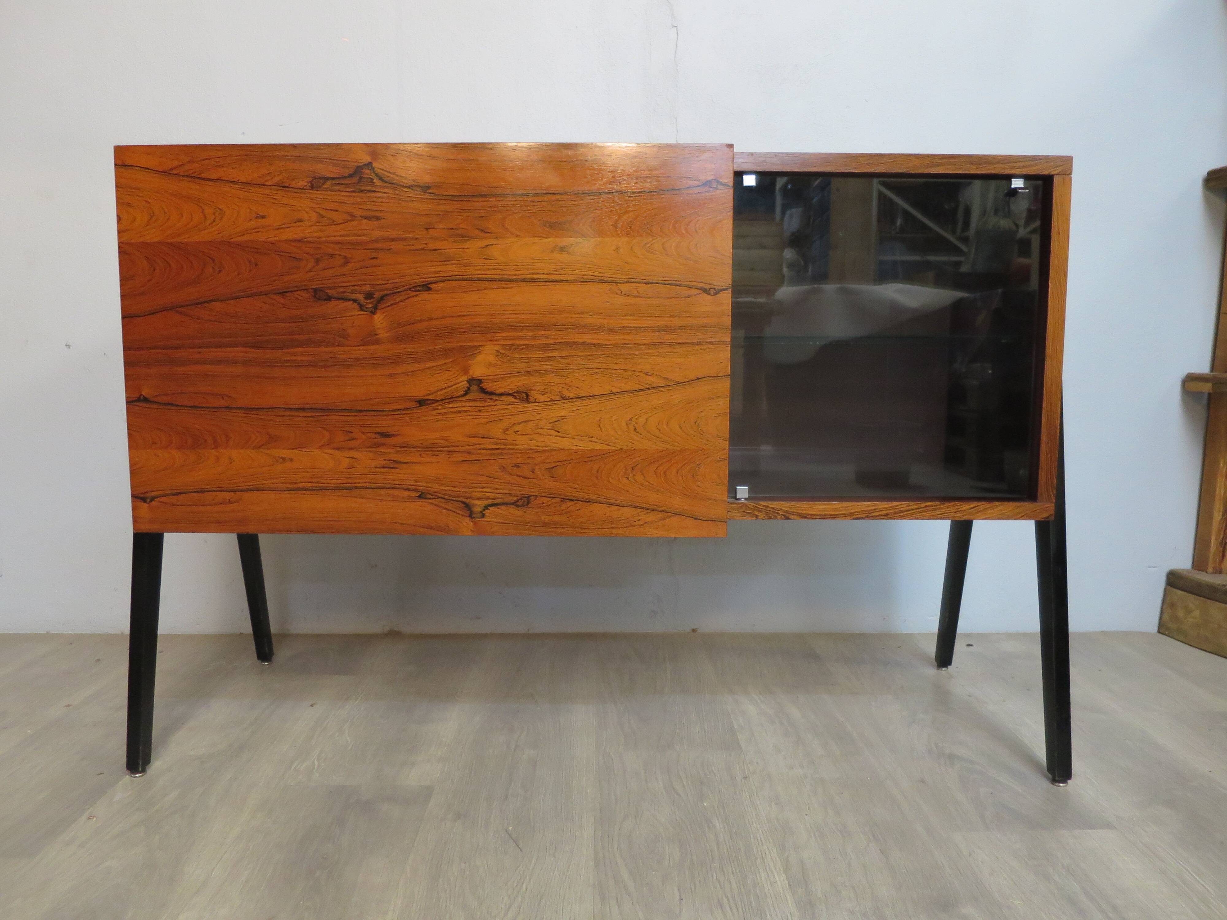Small rosewood bar lounge sideboard with compass legs