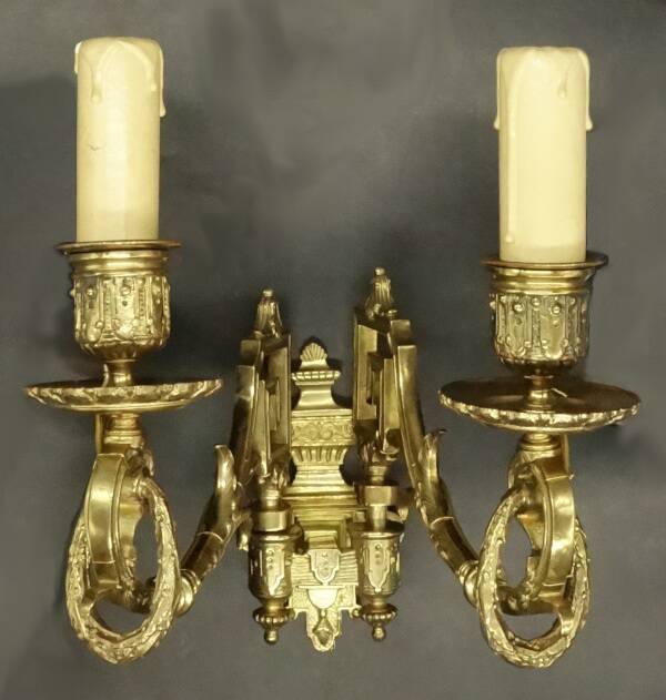 Pair of sconces with Louis XVI laurel garlands from the 19th century - Émile Muller