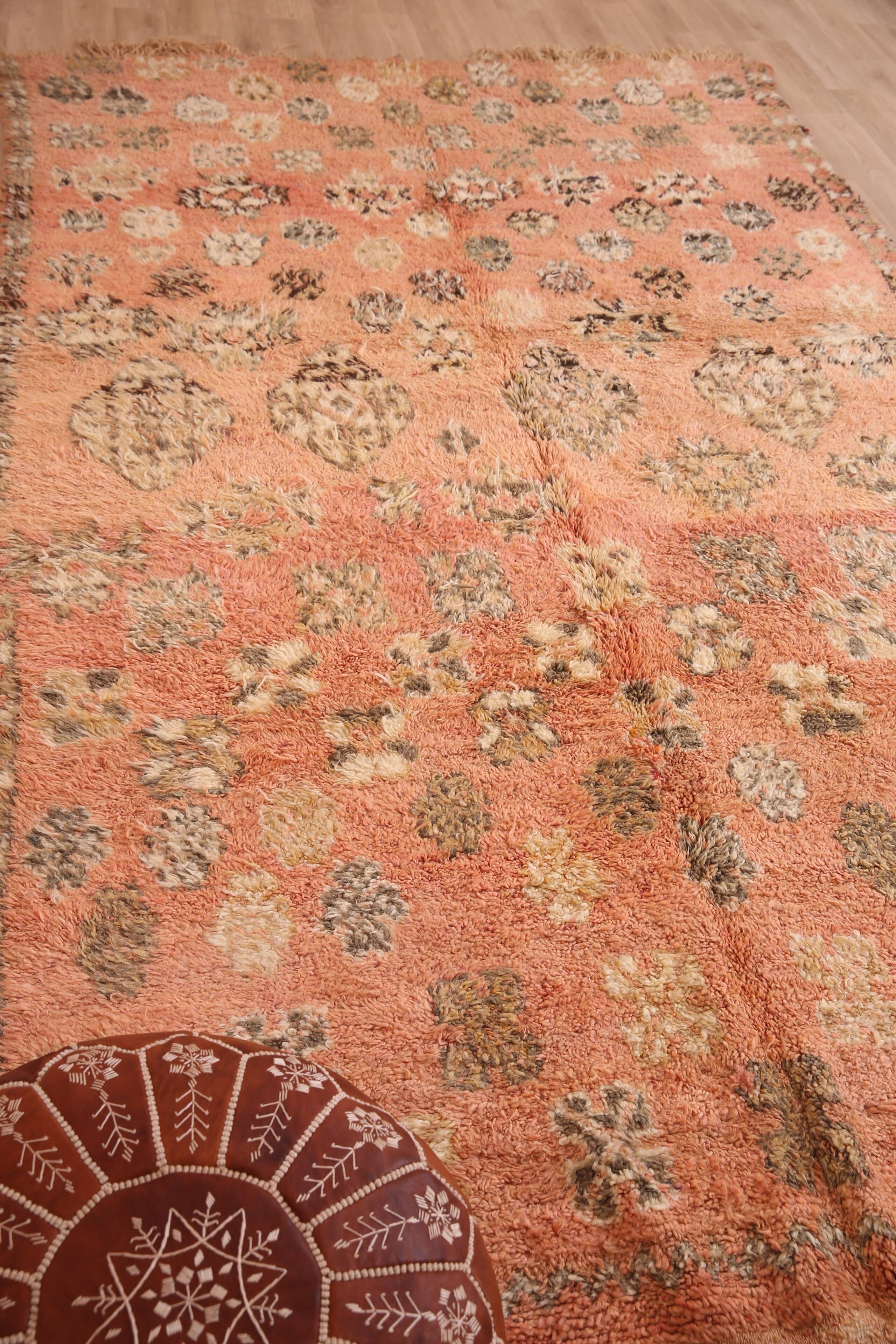 Peach Vintage Moroccan Rug 180 x 305 cm, Berber Wool Rug, Handmade Boho Rug