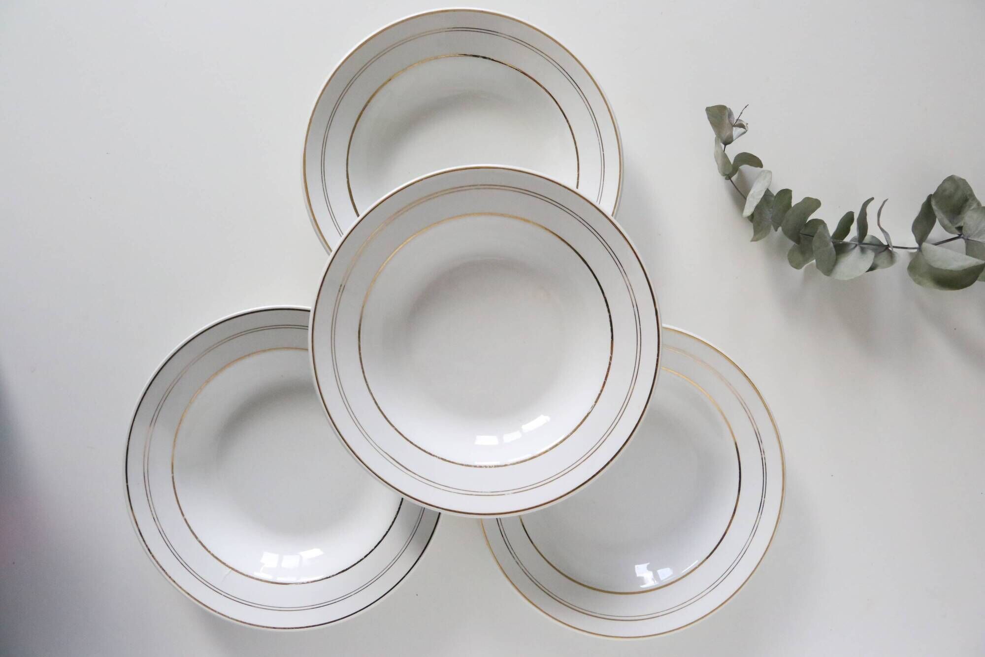 Set of 4 hollow plates, opaque porcelain, vintage French