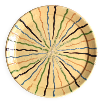 Red Provençal earthenware plate, sun decoration, Folk Art