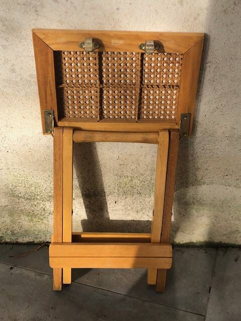 Wooden and cane bedside table