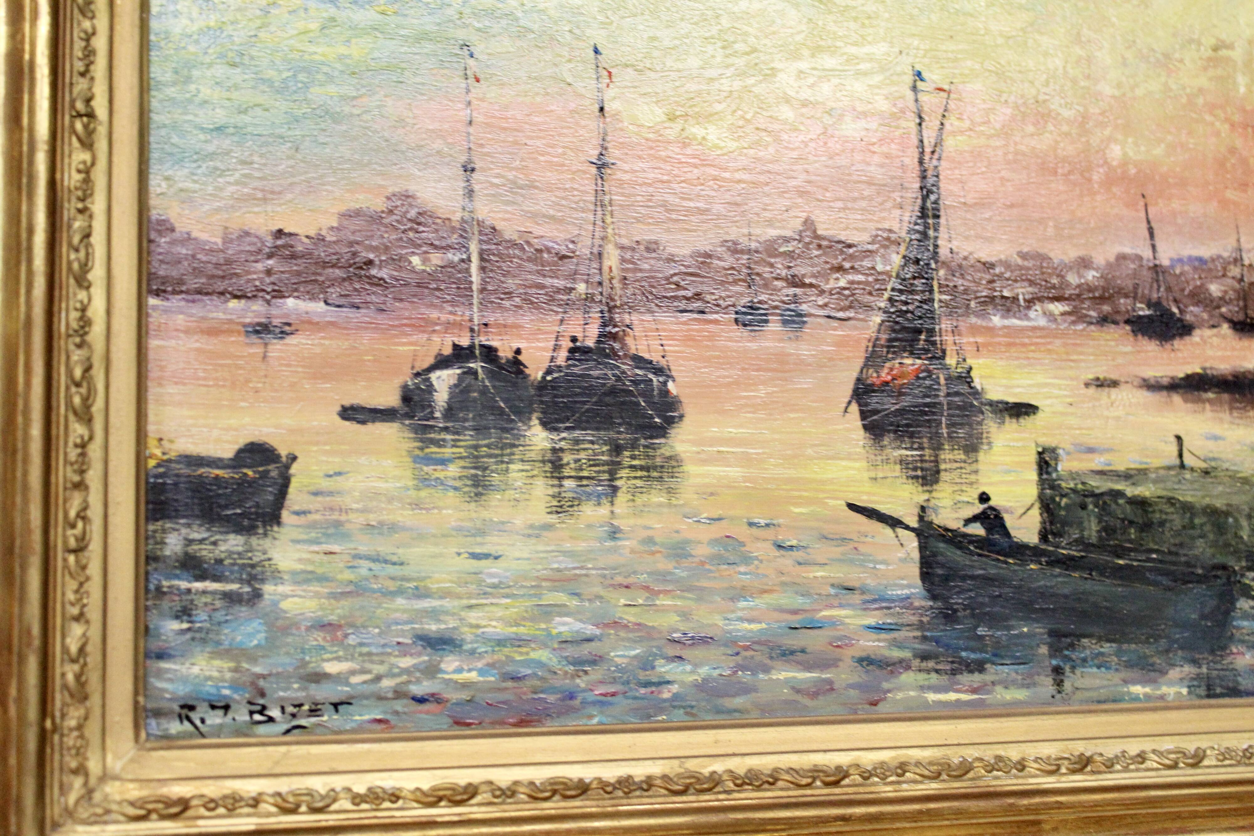 Oil on marine panel by rj bizet (1922-2015)