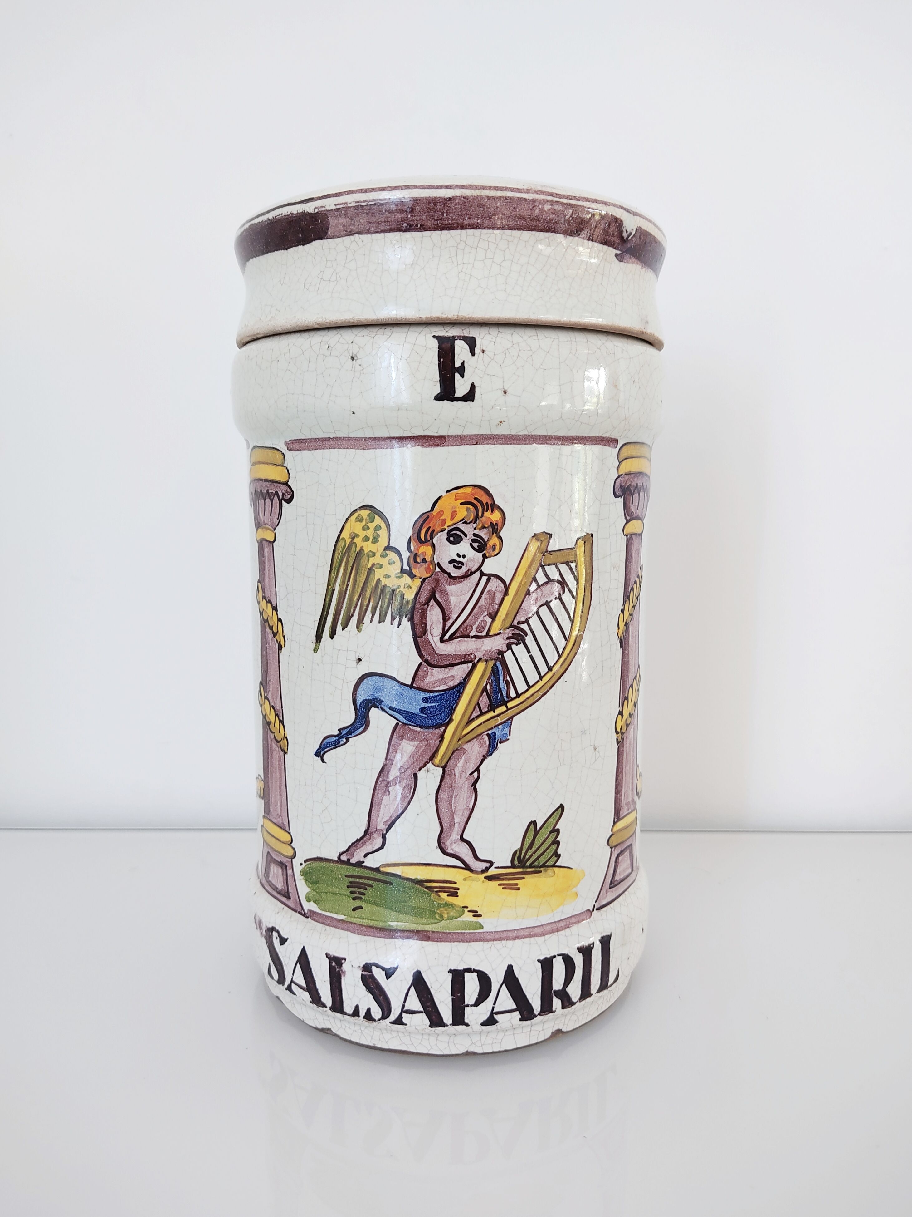 Pharmacy pot Italian earthenware angel decoration