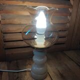 Lampe de bureau chevet originale Base Albâtre Globe tulipe verre ancien vintage