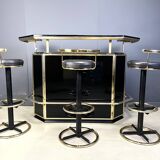 Hollywood regency bar with three stools, 1970s