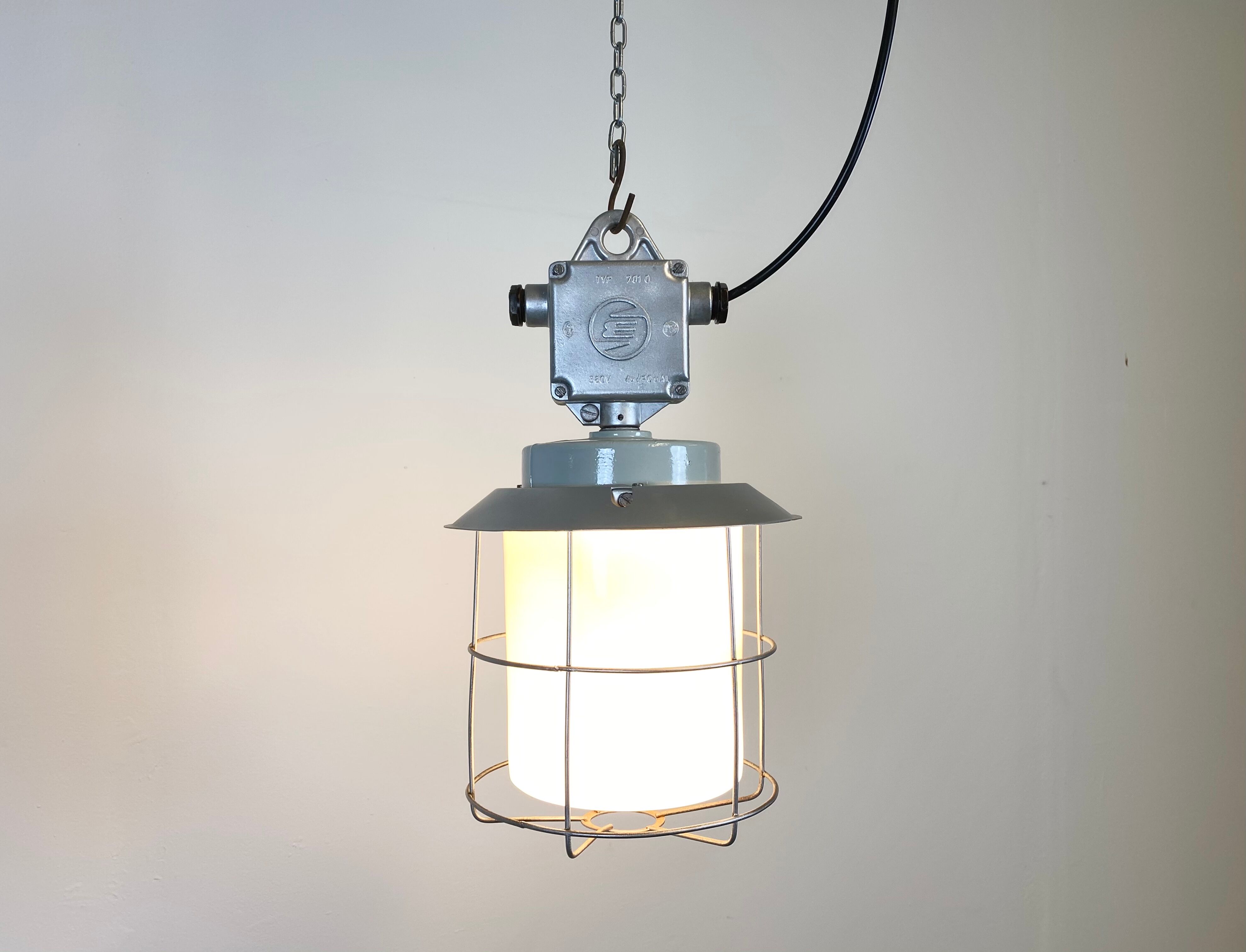 Vintage Industrial Aluminium Lamp with Milk Glass, 1970s