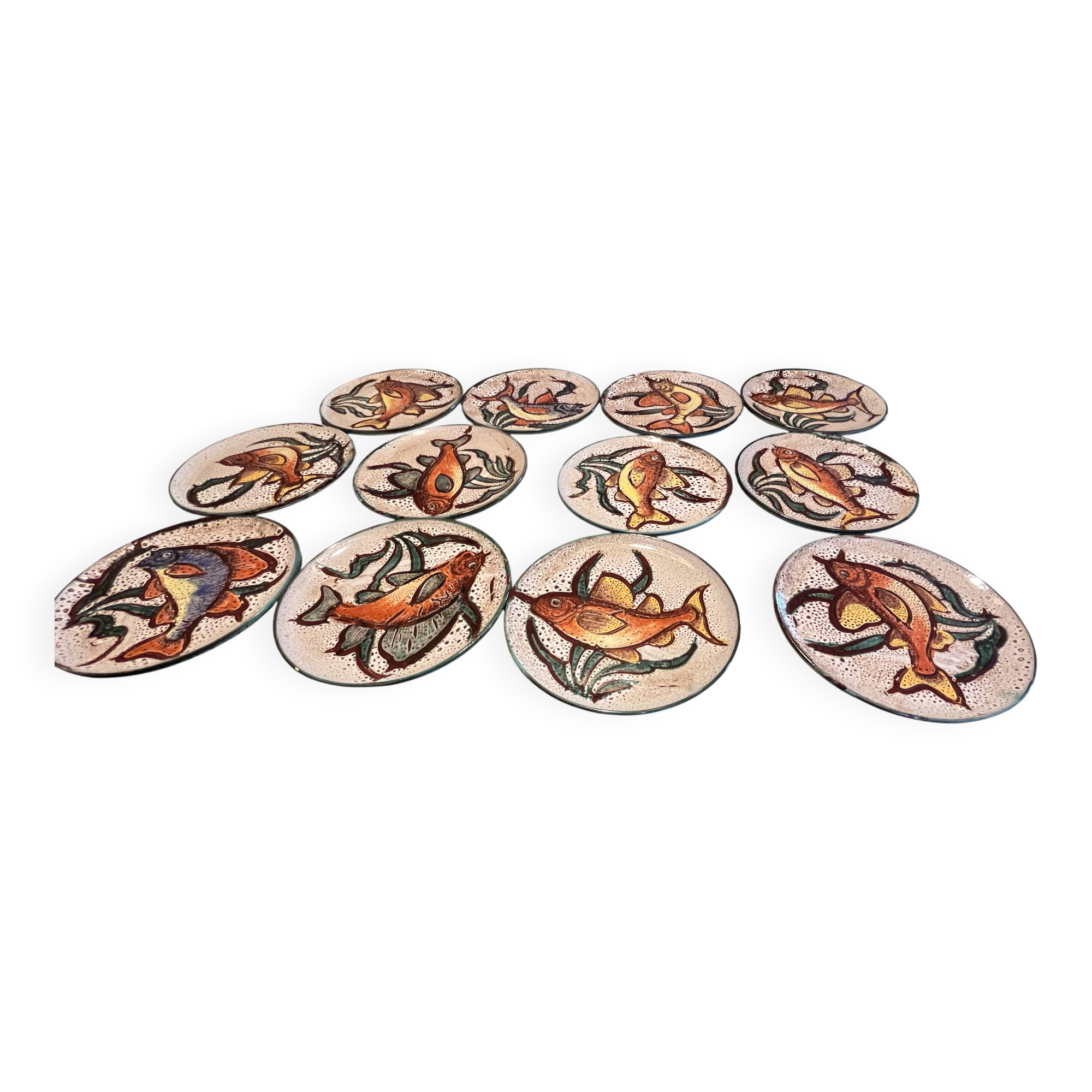 Fish service Vallauris dish + 12 plates