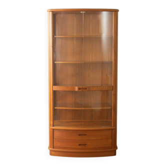 Exclusive display cabinet from the 1980s, solid teak, glass doors, drawers, illuminated