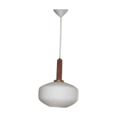 Scandinavian teak and opaline suspension