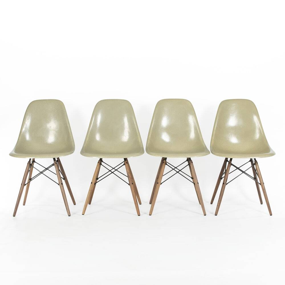 Grey Yellow Set (4) Vitra Vintage Original Eames DSW Side Shell Chairs
