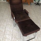 Fauteuil transat à système morris en velours côtelé chocolat vintage