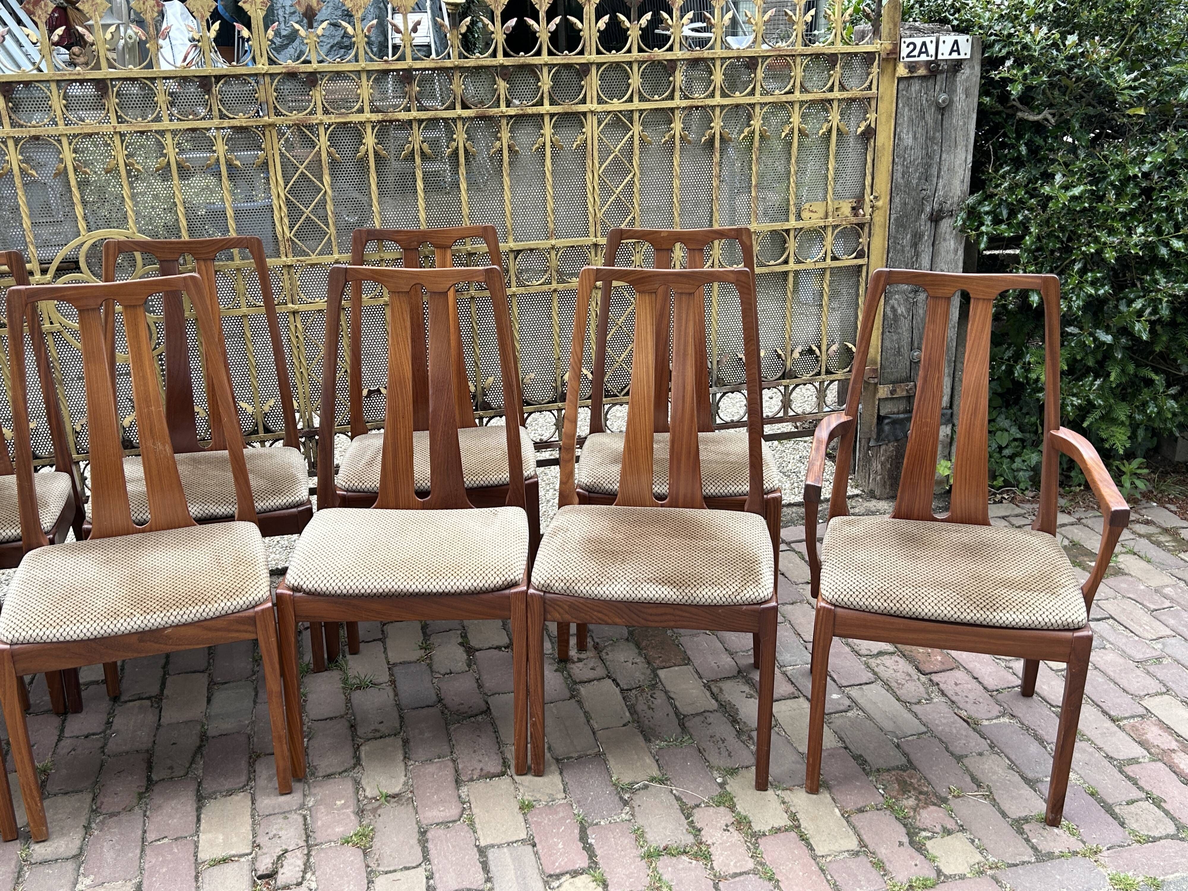 Set of 10 Mid-Century Retro Vintage Teak Afromosia Dining Chairs by Nathan