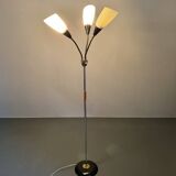 1950s Brass & Glass Adjustable Floor Lamp with Wooden Detail