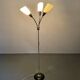 1950s Brass & Glass Adjustable Floor Lamp with Wooden Detail