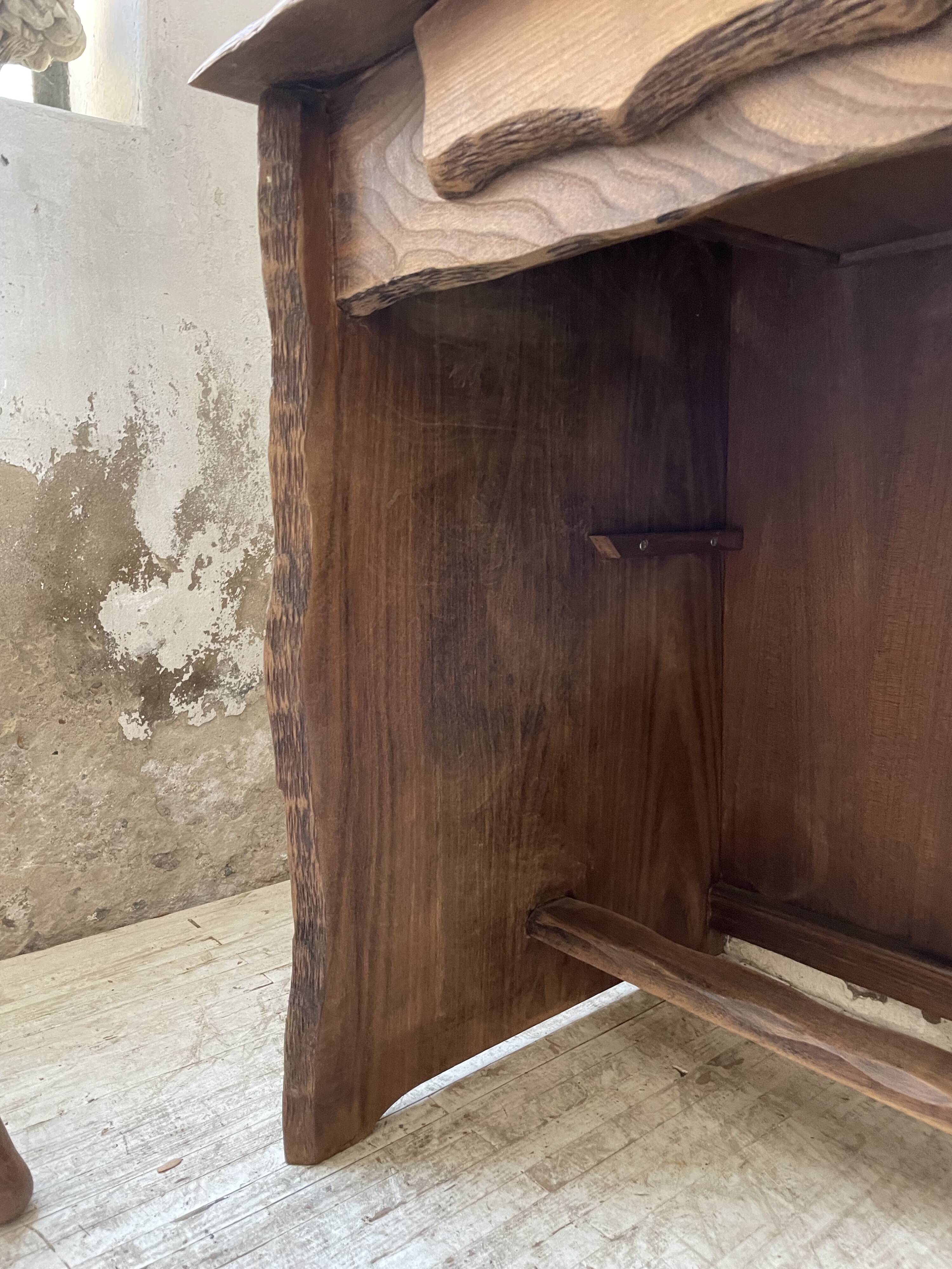Brutalist desk in elm, signed Aranjou.