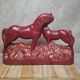 Vintage sculpture of mare and foal signed Jean – red ceramic and gilding.