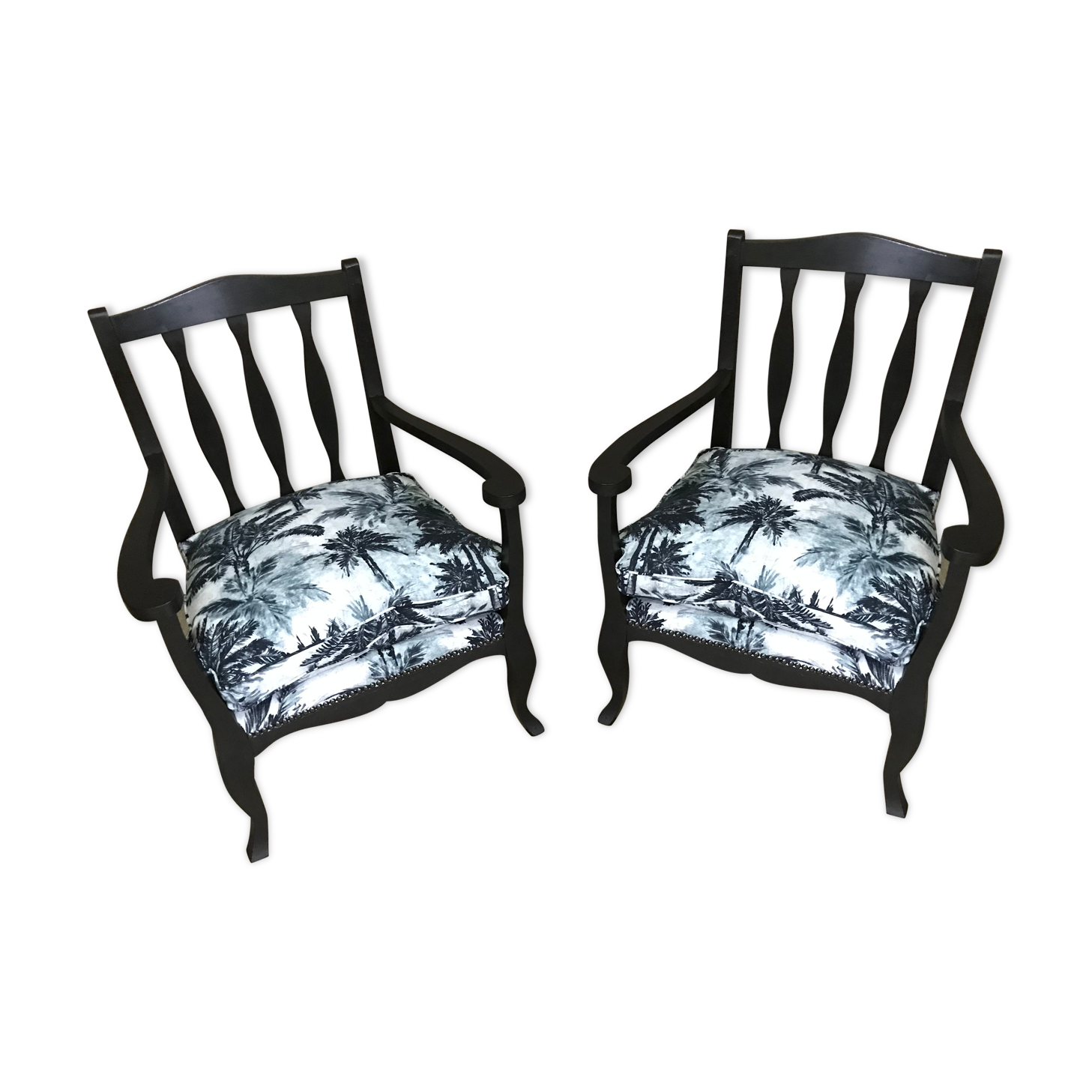 Pair of jungle fabric armchairs