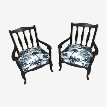 Pair of jungle fabric armchairs