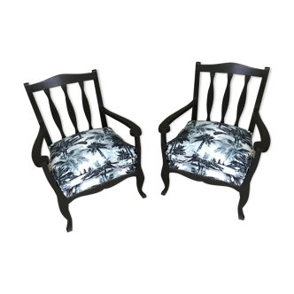 Pair of jungle fabric armchairs