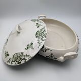 vegetable serving dish tureen earthenware English floral green decoration