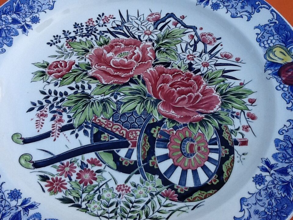Serving dish Polychrome ceramic Decoration cart of flowers...