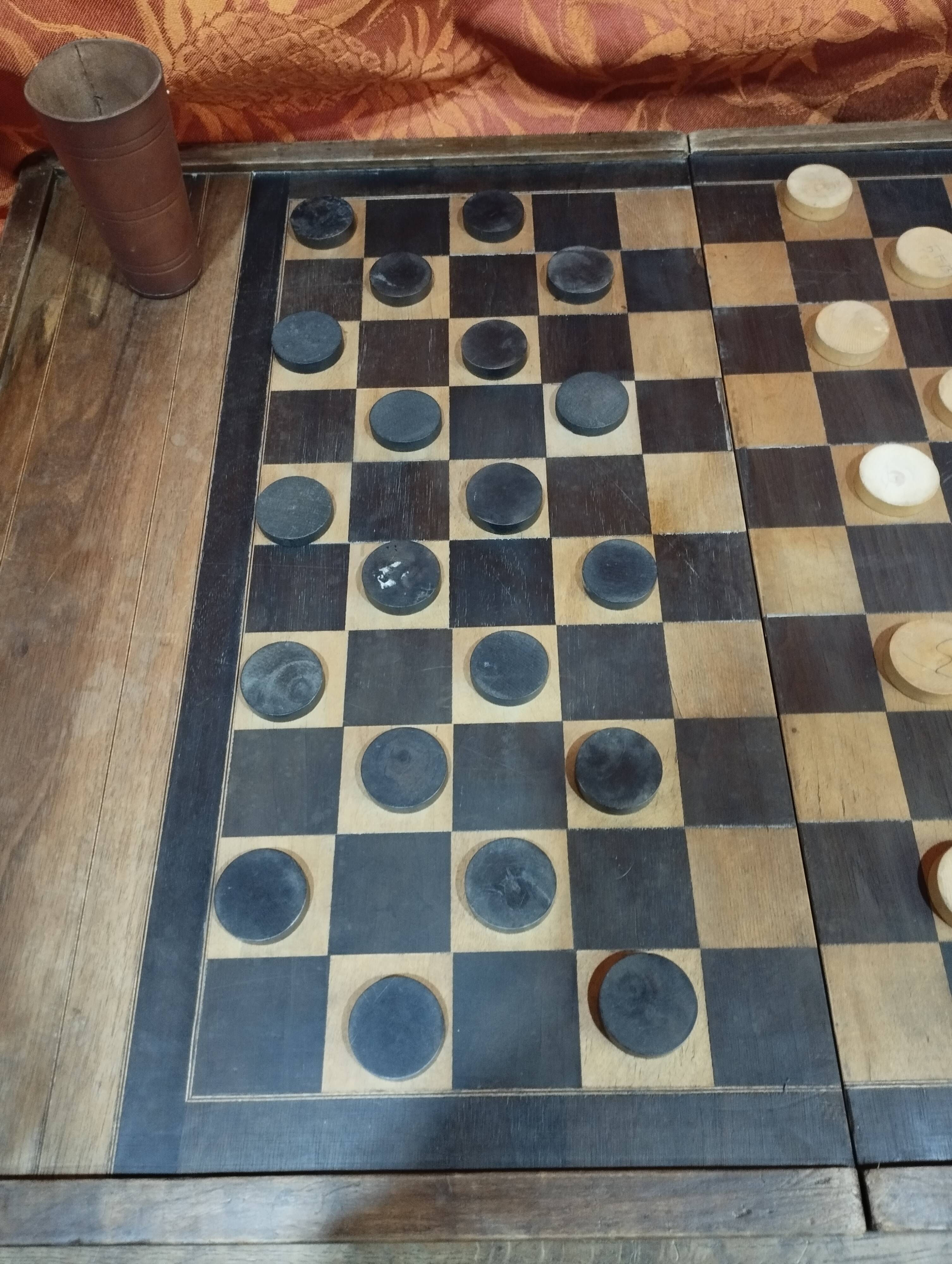 Antique wooden backgammon and checkers game box