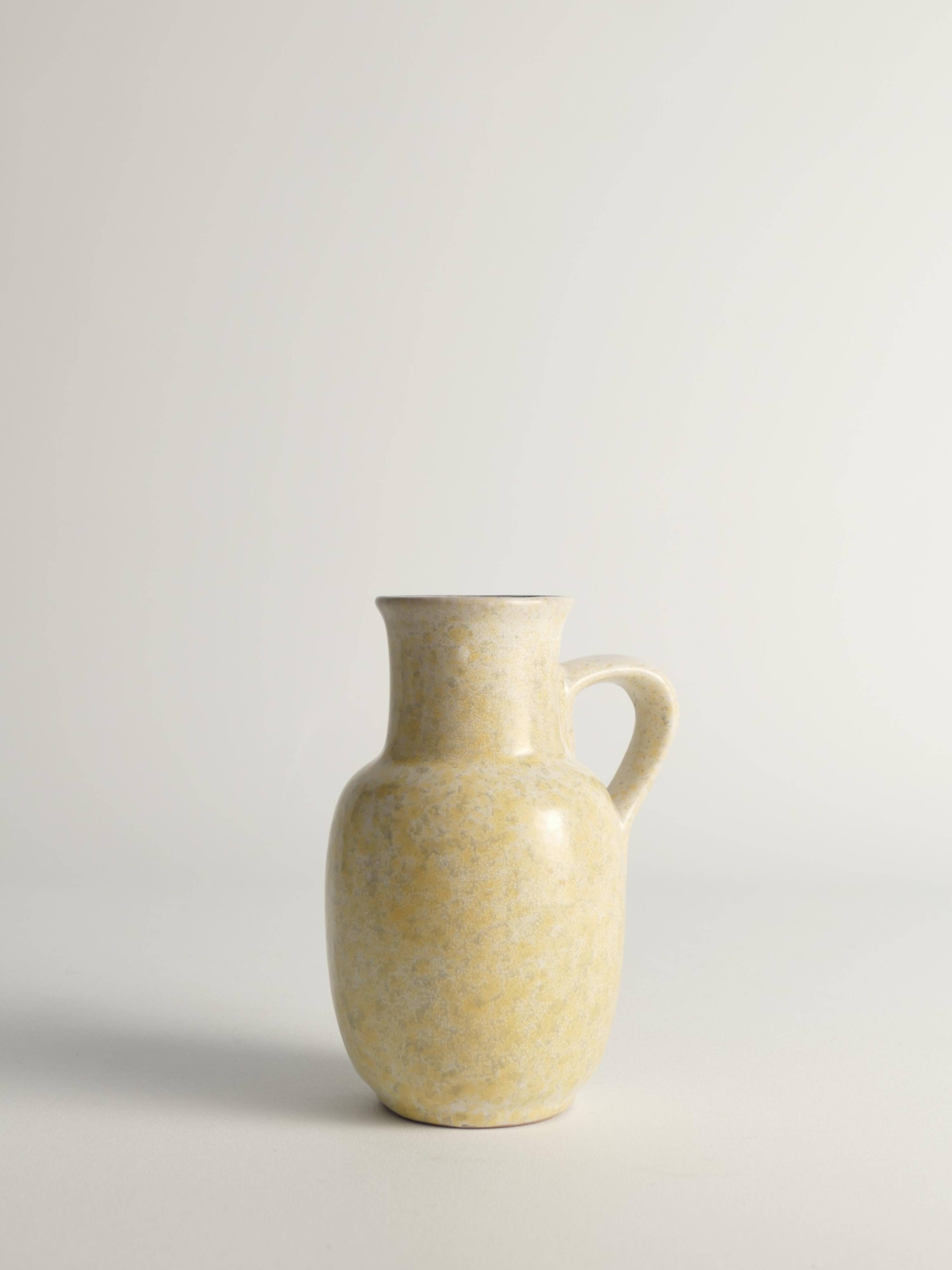 Mid-Century Modern Grey & Yellow Stoneware Vase with Handle by Strehla, Germany