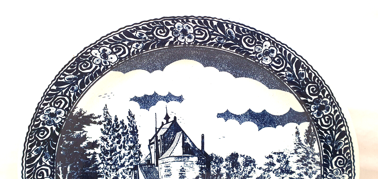 Large decorative plate decorations blue landscape diameter 40 cm