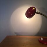 Red vintage bedside lamp in aluminum and brass - 50s
