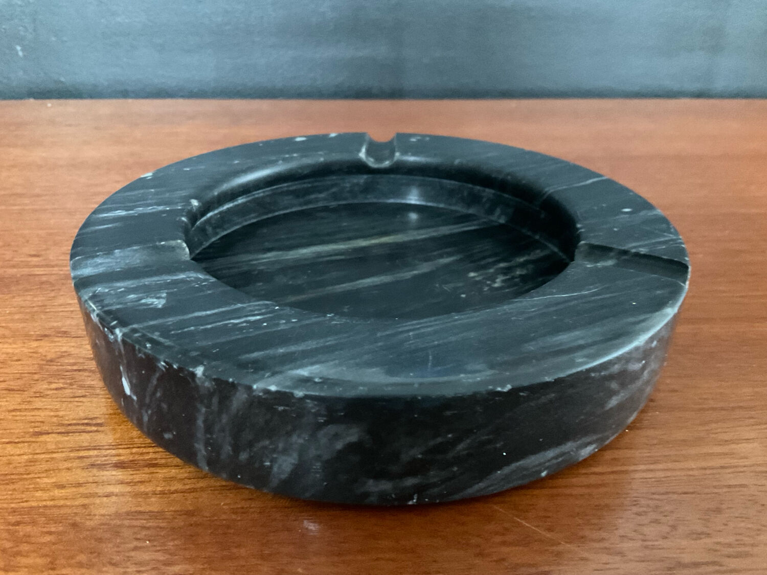 Vintage black marble ashtray and catchall.