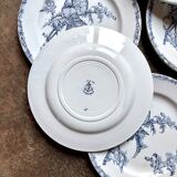 6 Clairefontaine - Léon Graves flat plates in iron earth, "Chardonnerets" service, late 19th century