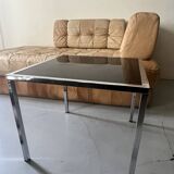 table basse carrée en chrome et verre noire, design