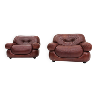 Sapporo Italian leather armchairs for Mobil Girgi 1970s , set of 2
