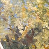 Tableau ancien, peinture à l'huile sur carton évoquant un paysage