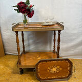 Vintage Italian Inlaid Wood Serving Trolley with Removable Tray Mid-20