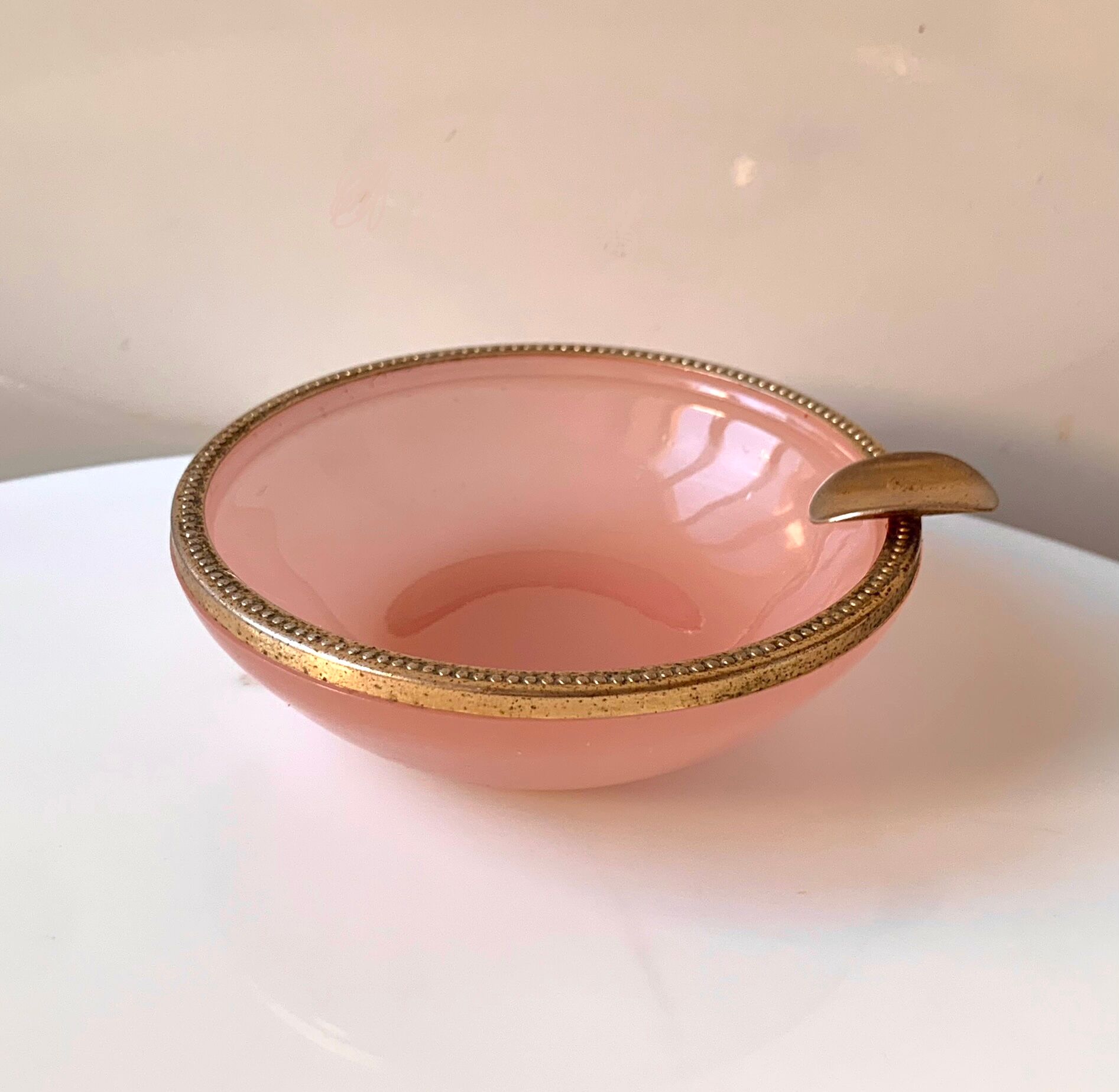 Old vintage pink opaline ashtray