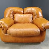 Mid-century Italian leather sofa set by Ercole Biella for Grappeggia, 1970s