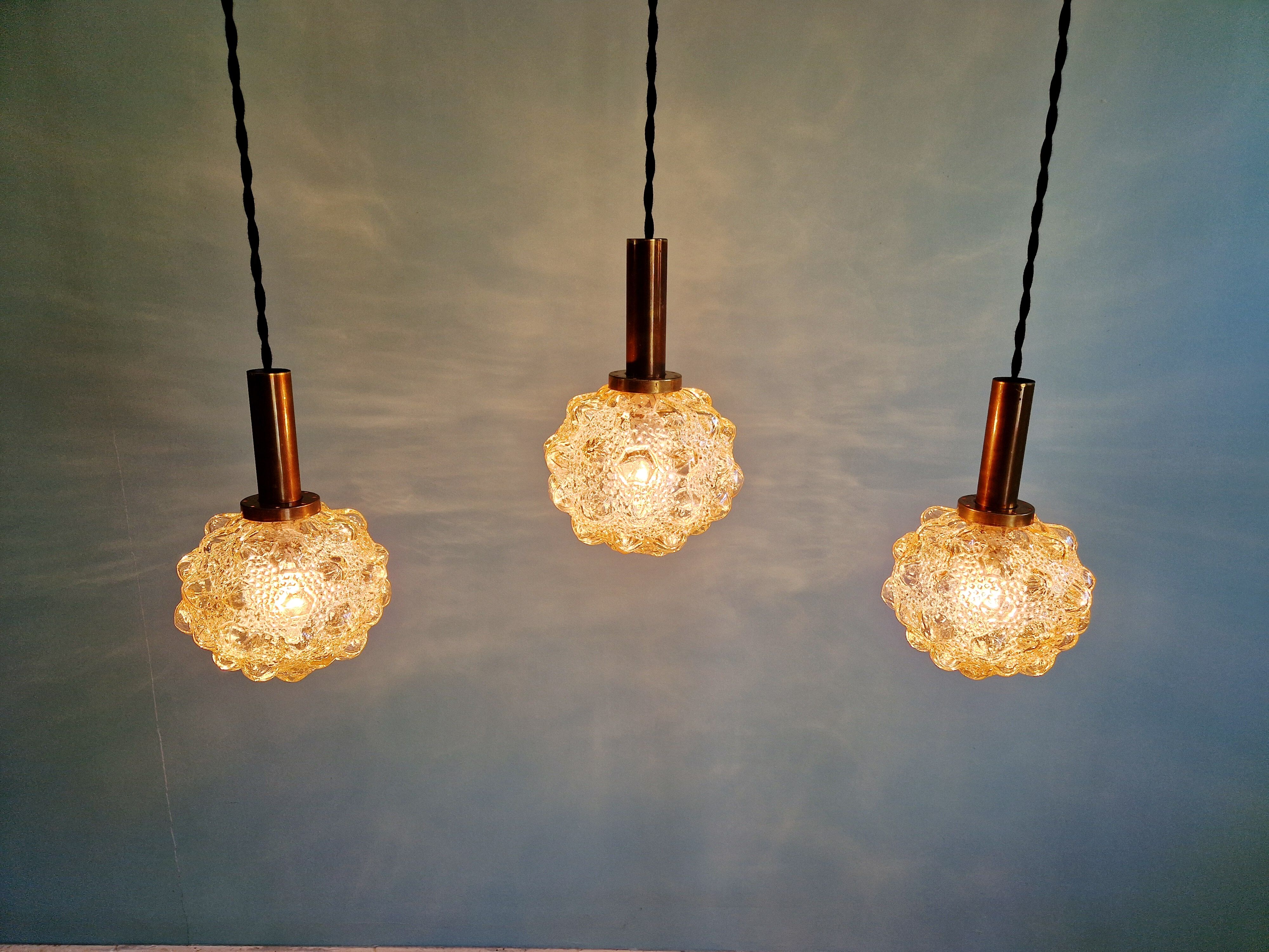 Amber bubble glass suspension trio, design H. Tynell, 1970