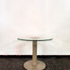 Coffee table with granite base, enamelled iron structure, 80s glass top